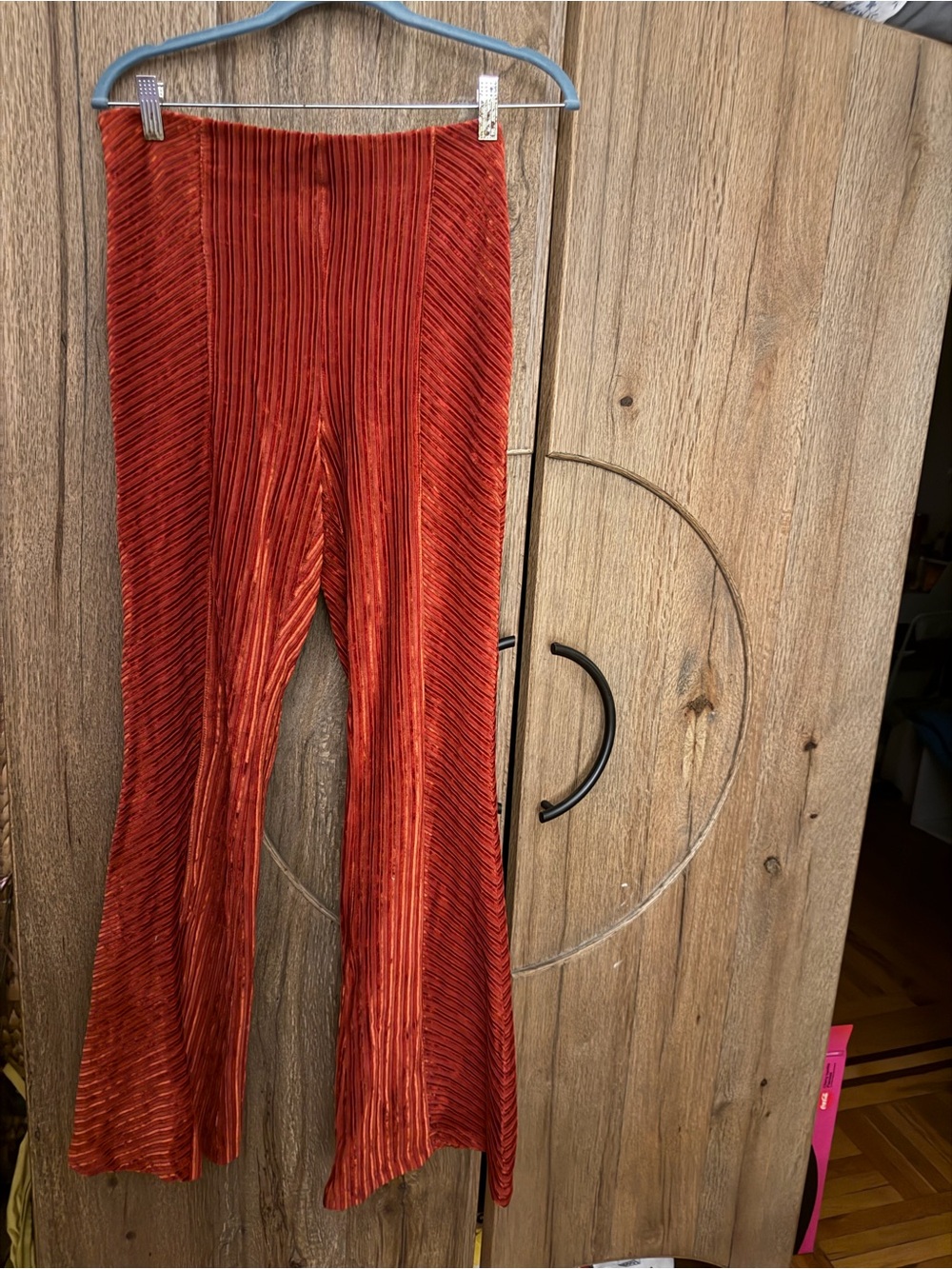 Free People Rust Red Ribbed Velvet Flare Pants